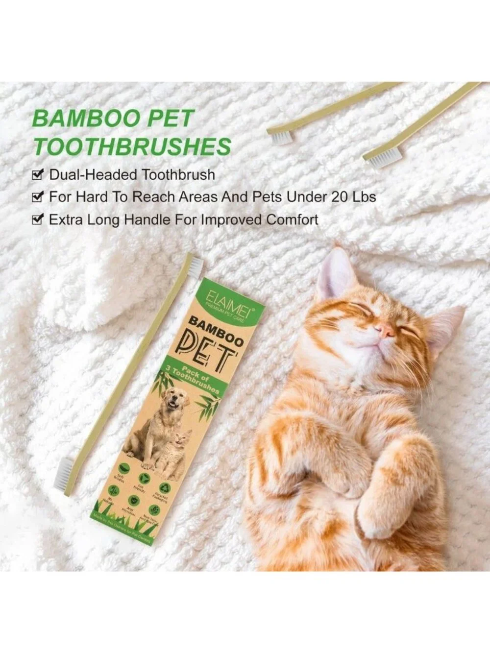 P66 - ELAIMEI Bamboo Pet Toothbrush Set Pack of 3 Premium Eco-friendly Toothbrus